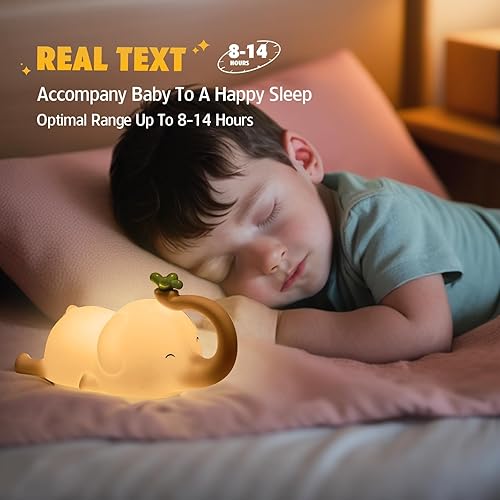 Silicone Elephant Night Light for Kids - 3-Level Dimmable & Rechargeable LED Lamp, Touch Control Soft Animal Light for Nursery, Baby Room Decor - Jamouz