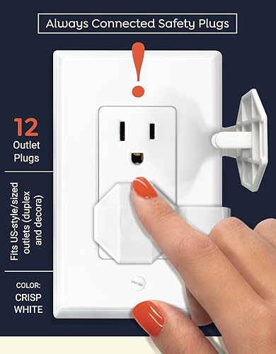 Socket Sitter: Always Connected, Never Lost! No Choking Hazard! Child Safety Cover, Electrical Outlet Cover, Plug Protector, Socket Protector (Pack of 6, Covers 12 outlets) (Crisp White) - Jamouz