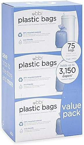 Ubbi Diaper Pail 75-Count Value Pack Plastic Bags (3 Pack) - Jamouz