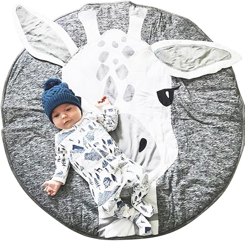 Cotton Round Giraffe Nursery Rug Baby Floor Playmats Crawling Mat Game Blanket for Kids' Room Decoration Dark Gray - Jamouz