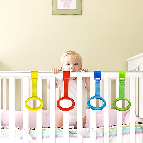 codree 4 Pcs Baby Playpen Pull up Rings- Baby Crib Pull up Rings- Baby Walking Exercises Assistant Rings- Baby Bed Stand Up Rings Baby Cot Hanging Rings for Infant Baby Toddler - Jamouz