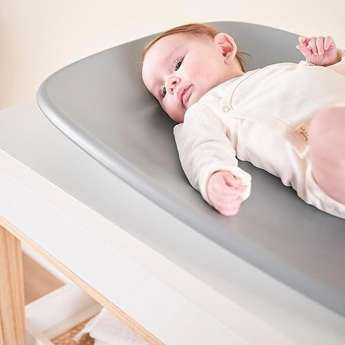 Nattou Softy Changing Pad - Wipeable Baby Changing Mat- Durable, Water-Resistant, Cocoon Shape with Honeycomb Bottom Grips BPA-Free, Assimilates Room Temperature - Grey - Jamouz