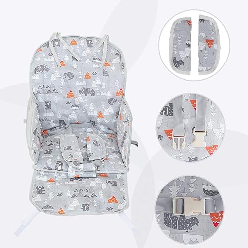 High Chair Pad, High Chair Cushion, Cute Pattern, Comfortable Seat Belt Design, Soft and Comfortable Seat Cushion Breathable Pad, Baby Sits More Safe and Comfort(Gray Animal Pattern) - Jamouz