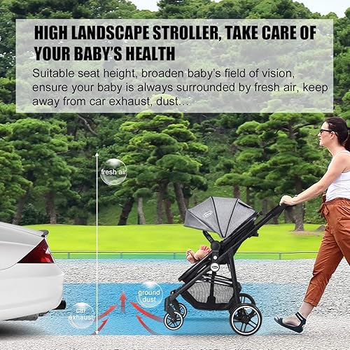 INFANS 2 in 1 Baby Stroller, High Landscape Infant Stroller & Reversible Bassinet Pram, Foldable Pushchair with Adjustable Canopy, Cup Holder, Storage Basket, Suspension Wheels (Grey) - Jamouz