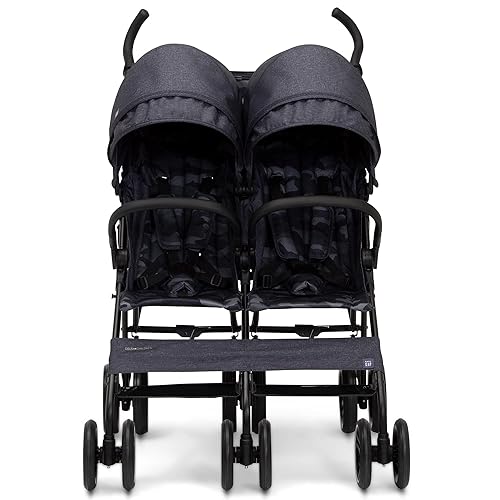 GAP babyGap Classic Side-by-Side Double Stroller - Lightweight Double Stroller with Recline, Extendable Sun Visors & Compact Fold - Made with Sustainable Materials, Grey Stripes - Jamouz