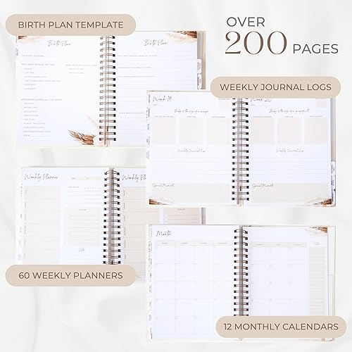 Keepsake Pregnancy Journal w/200+ pages | Boho Themed Pregnancy Planner, Scrapbook and Memory Book | Baby Journal | Birth Planner | 8 Tab Dividers | Brown Twin Spirals | Two Inner Pockets | Ideal Gift - Jamouz