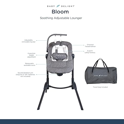 Baby Delight Bloom Baby Seat | Soothing and Adjustable Baby Chair | Portable and Compact | Charcoal Tweed - Jamouz