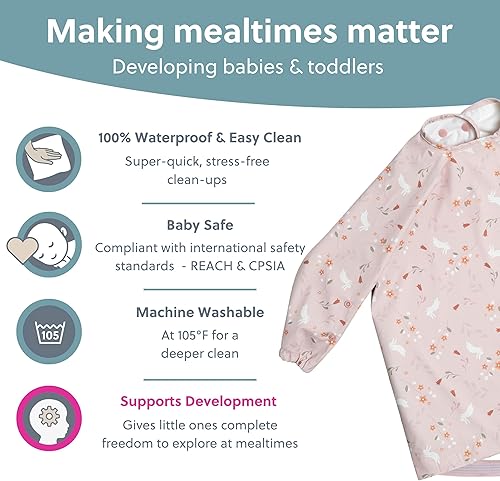 BIBaDO - Long Sleeve Baby Bibs - Babies & Toddlers 6-36 Months - Coverall Baby Led Weaning Bib - Easy Wipe, Soft & Waterproof - Jamouz
