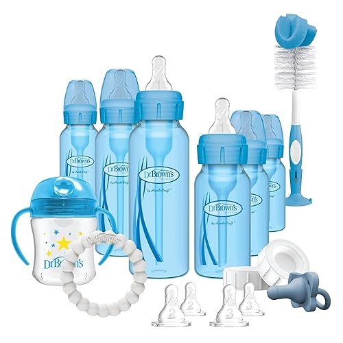 Dr. Brown's Natural Flow® Anti-Colic Options+™ Narrow Bottle to Sippy Gift Set with Soft Silicone Sippy Spout, Removable Silicone Handles, Travel Cap and Bottle Brush - Jamouz