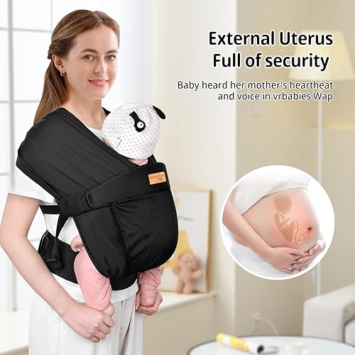 Baby Wraps Carrier Newborn to Toddler, Kangaroo Baby Easy Wearing Wrap, Adjustable Soft Baby Holder Front Chest Sling Carriers Perfect Baby Infant Essentials Gifts (Striped Grey, Cotton) - Jamouz