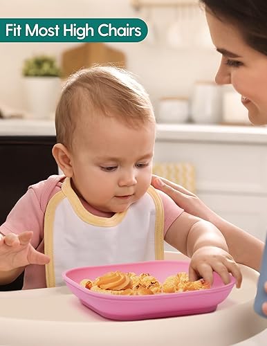 BABELIO Powerful Suction Plates for Baby and Toddler, 100% Food Grand Silicone, Divided, BPA Free, Microwave & Dishwasher Safe, Stay Put, 3 Pack - Jamouz