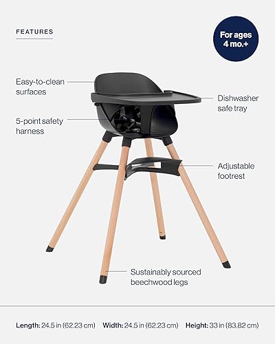 Lalo The Chair Convertible 3-in-1 High Chair - Wooden High Chair for Babies & Toddlers, Baby High Chair with Dishwasher Safe Tray, Adjustable Footrest, Coconut - Jamouz