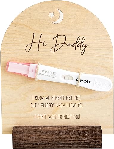 Pregnancy Announcement For Dad- Hi Daddy Pregnancy Test Keepsake Wooden Sign- Baby Surprise Announcement Ideas, Pregnancy Reveal To Husband, Daddy To Be Gifts - Jamouz