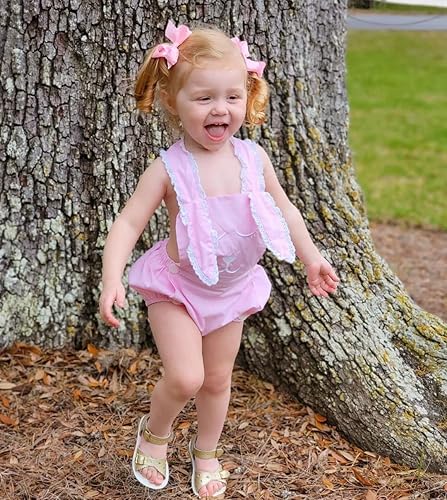 Wee Ones Girls' Classic Grosgrain Moonstitch Edge Hair Bow on a WeeStay Hair Clip, Medium, White with Light Pink - Jamouz