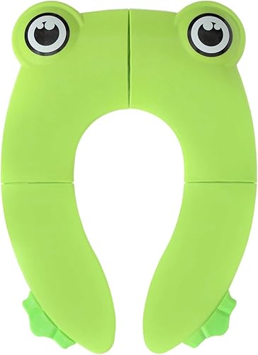 Toilet Potty Training Seat Cover, Travel Toilet Seat, Folding Non Slip Silicone Pads, Travel Portable Reusable Kids Toddlers Boys Girls, Carry Bag (Green - Frog) - Jamouz