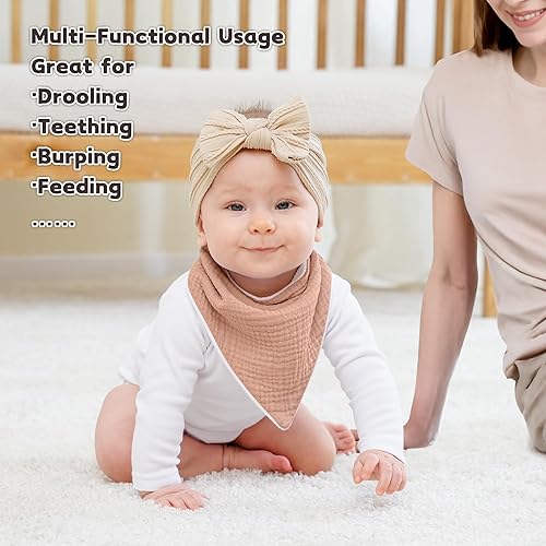 Susurration Muslin Baby Drool Bibs 6Pack Soft Triangular Adjustable Baby Bandana Bibs for Unisex Baby Girls & Boys - Jamouz