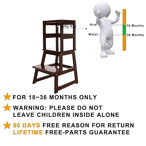 SDADI Kids Kitchen Step Stool Holds up to 150 Pounds with Safety Rail, White - Jamouz