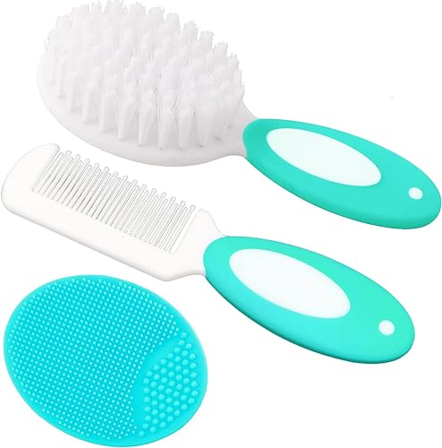 Baby Hair Brush, Cradle Cap Brush, Baby Hair Comb, Baby Hair Brush and Comb Set for Newborns & Toddlers, Baby Brush Soft Bristles, Ideal for Cradle Cap, Perfect Baby Registry Gift (Pink) - Jamouz
