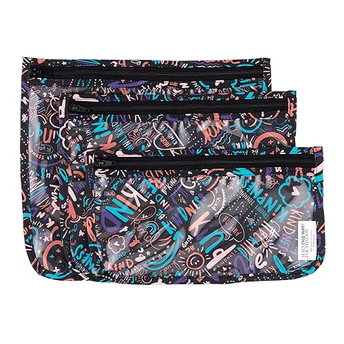 Bumkins Travel Bag, Toiletry, TSA Approved Pouch, Zip Bag, Quart Size Airline Compliant, Clear-Sided, Baby, Diaper Bag Organization, Makeup, Accessories, Packing, Set of 3 Sizes, Sand Check - Jamouz