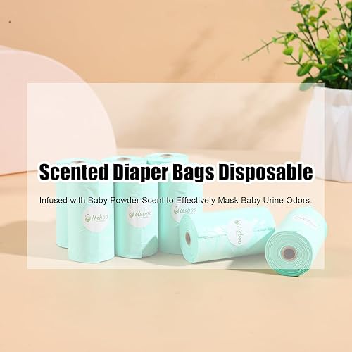 Baby Disposable Diaper Bags, Waste Bags 8 Refill Rolls/120 Bags with Dispenser, Convenient and Quick Diaper Disposal, Unscented - Jamouz