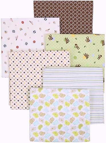 Danica Baby Cotton Flannel Receiving Blankets, 6-Pack 30'' x 38'' (Brown003, Blue Elephant Polka Dot Brown Circle Green Monkey Sports) - Jamouz