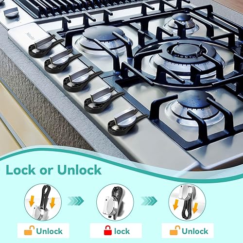 Gas Stove Knob Locks Protecting Kids and Pets; Oven Knob Covers for Child Safety (5 Pack,Black) - Jamouz
