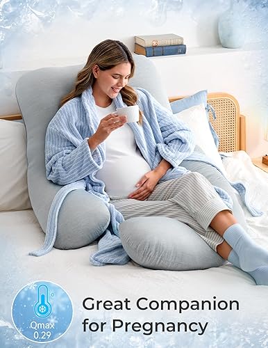 Momcozy Pregnancy Pillows for Sleeping, U Shaped Full Body Maternity Pillow with Removable Cover - Support for Back, Legs, Belly, HIPS for Pregnant Women, 57 Inch Pregnancy Pillow for Women, Grey - Jamouz