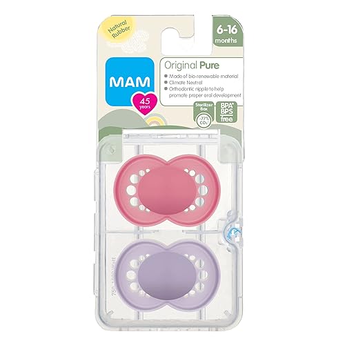 MAM Original Pure Pacifier, Climate Neutral MAM Natural Rubber Pacifier, Sustainable & Bio-Renewable Raw Materials, Sterilizer Case, Unisex, 0-6 Months, 2-Pack - Jamouz