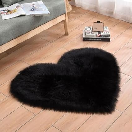 Faux Fur Sheepskin Heart Shaped Area Rugs, 12'x16' Luxurious Wool Love Floor Carpets Bathroom Non-Slip Mat for Home Decor Nursery Living Room Bedroom Pet Kids and Baby Room (Red) - Jamouz