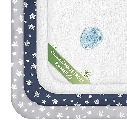 Pack and Play Sheets & Waterproof Terry Pack N Play Mattress Protector Pad Cover 4 Pack, Viscose Made from Bamboo Pack N Play Sheets Set, Grey & Navy - Jamouz
