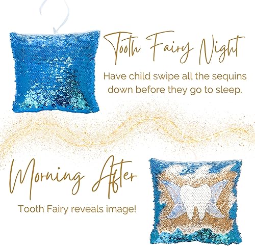 Tooth Fairy Pillow Kit for Girls and Boys - Tooth Fairy Evidence Kit with Tooth Fairy Bag - Multi Color Reversible Sequin and Large Pocket - Tooth Pillow with Tooth Fairy Bag - Jamouz