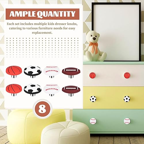ARTIBETTER 8 Pack Sports Ball Dresser Knobs, 1.5 Inch Cabinet Hardware Pulls, Baseball & Basketball Theme, Zinc Alloy Drawer Handles for Home Furniture Decor - Jamouz