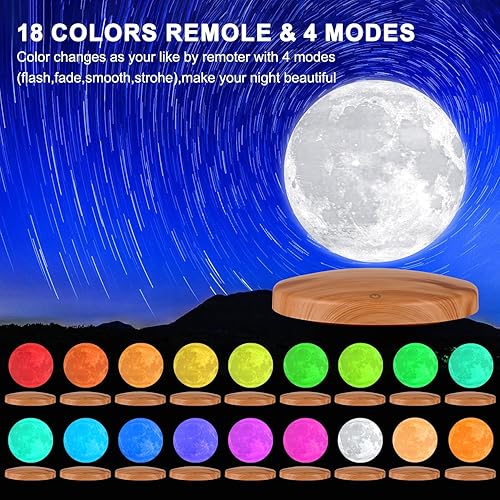 Levitating Moon Lamp Galaxy Lamp 6 inch 18 Colors LED 3D Moon Light, Remote & Touch Control Lava Lamp Moon Night Light Gifts for Girls Boys Kids Women Birthday - Jamouz
