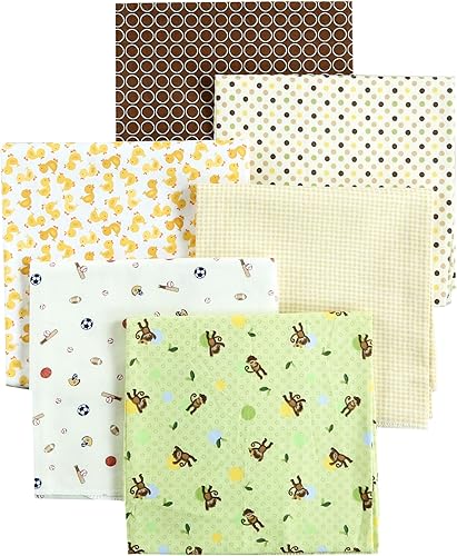 Danica Baby Cotton Flannel Receiving Blankets, 6-Pack 30'' x 38'' (Brown003, Blue Elephant Polka Dot Brown Circle Green Monkey Sports) - Jamouz
