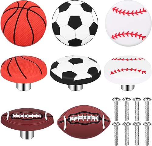 ARTIBETTER 8 Pack Sports Ball Dresser Knobs, 1.5 Inch Cabinet Hardware Pulls, Baseball & Basketball Theme, Zinc Alloy Drawer Handles for Home Furniture Decor - Jamouz