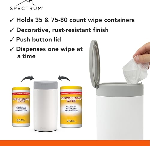 Spectrum Disinfecting Wipes Container with Push Button Lid - Refillable Dispenser for Bathroom, Kitchen, Classroom, Countertop, & Home - Stainless Steel & Rust-Resistant Disinfectant Wipes Holder - Jamouz