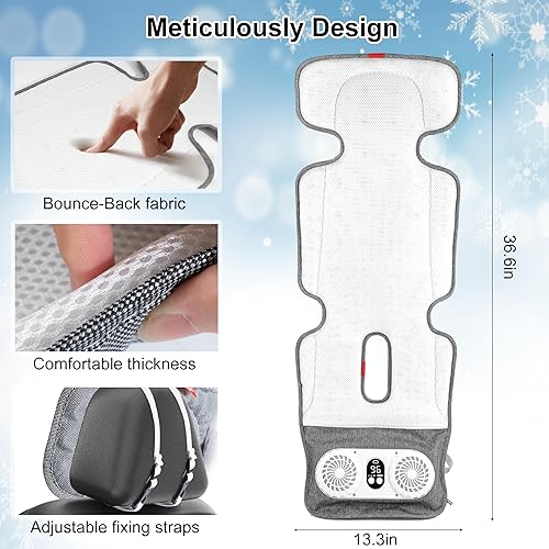 Stroller Cooling Pad with 2 Fans, 10000 mAh Battery Powered Cooling Cushion, 3 Speeds Breathable Cooling Pad Liners for Stroller Dining Chair - Jamouz