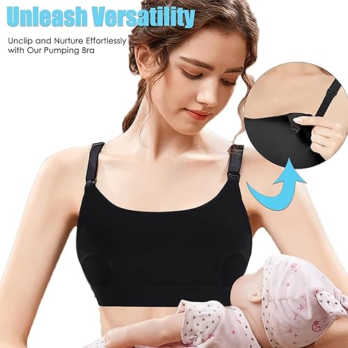 Hands Free Pumping Bra Hands-Free Breast Pump Bra Nursing Bras for Pumping Adjustable Breast-Pumps Holding and Nursing Bra (Black, Large) - Jamouz