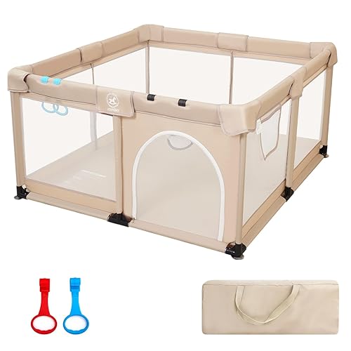 Baby Playpen, 50 * 50 in Play Pens for Babies and Toddlers, Baby Play Yards for Indoor & Outdoor with Soft Breathable Mesh (Beige) - Jamouz