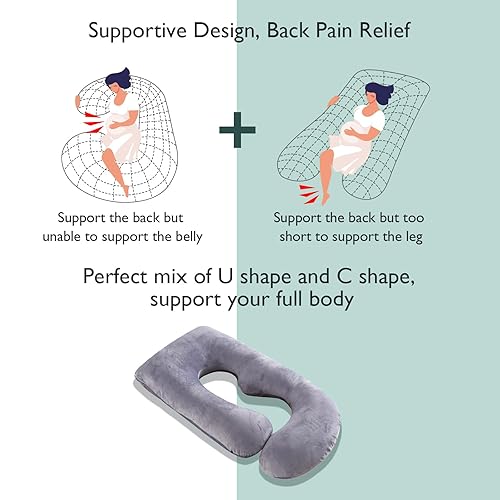 Momcozy Pregnancy Pillows for Sleeping, U Shaped Full Body Maternity Pillow with Removable Cover - Support for Back, Legs, Belly, HIPS for Pregnant Women, 57 Inch Pregnancy Pillow for Women, Grey - Jamouz