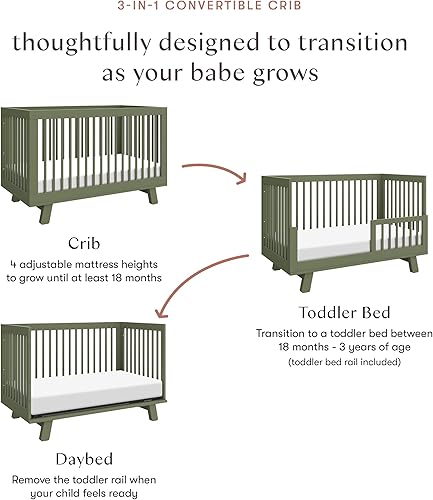 babyletto Hudson 3-in-1 Convertible Baby Crib with Toddler Bed & Daybed Conversion - Easy to Assemble - GREENGUARD Gold Certified w/ 4 Adjustable Mattress Heights - Natural - Jamouz