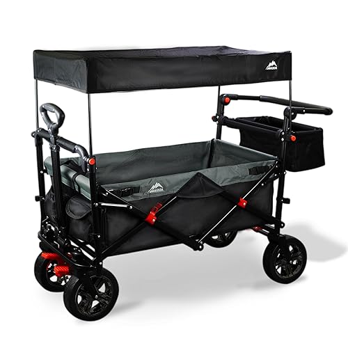 Foldable Wagons with Removable Canopy, Safety Belts, Reversible Handlebar, Removable Canopy, with seat Belts - Jamouz