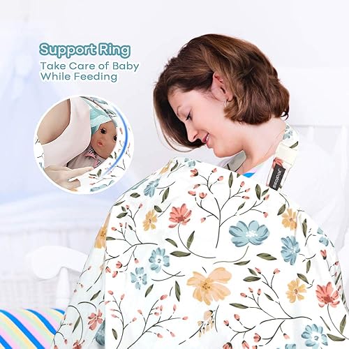 Yoofoss Nursing Cover for Breastfeeding, 100% Cotton Soft Breastfeeding Cover for Infants Babies Nursing Apron Cover for Mother Autumn Winter Breastfeeding (Flowers) - Jamouz