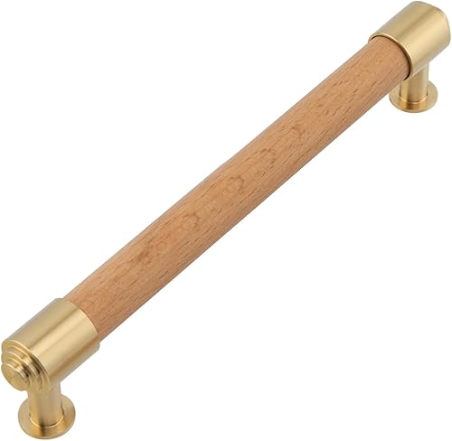 Modern Mid Century Brass and Wood Cabinet Pulls 3 Inch Center to Center Hole 4Pack Kitchen Drawer Handle Unfinished Dresser Knob for Closet Cupboard Wardrobe Brushed Finish - Jamouz