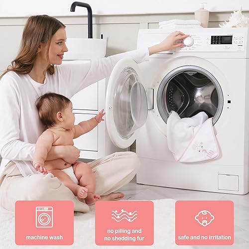 Viviland Baby Towels and Washcloths, Soft Absorbent Pink Baby Bath Towel Set, Elephant Hooded Towels with 5 Infant Face Washcloths (6 Pieces) - Jamouz