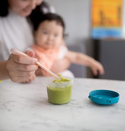 BEABA Baby's First Foods Spoon Set, Original Silicone Baby Spoons, Baby Essentials, Baby Spoons, Pack of 4 Baby Gift Set, BPA Lead & Phthalate Free, Rain - Jamouz