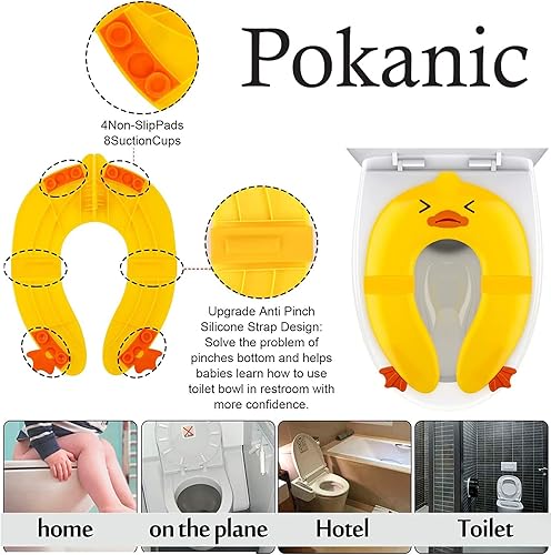 Toilet Potty Training Seat Cover, Travel Toilet Seat, Folding Non Slip Silicone Pads, Travel Portable Reusable Kids Toddlers Boys Girls, Carry Bag (Green - Frog) - Jamouz