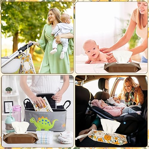 FEBSNOW 4 Pack Baby Wipe Dispenser, Portable Refillable Wipe Holder, Baby Wipes Container, Wipe Dispenser, Reusable Travel Wet Wipe Pouch (Geometric) - Jamouz