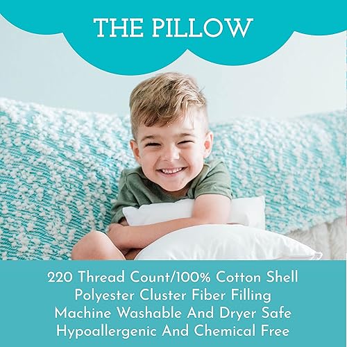 Little Sleepy Head Toddler Pillow for Kids (13 x 18) Bundle with Cozy White 100% Cotton Toddler Pillowcase - 2 Items - Jamouz