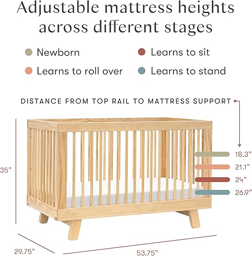 babyletto Hudson 3-in-1 Convertible Baby Crib with Toddler Bed & Daybed Conversion - Easy to Assemble - GREENGUARD Gold Certified w/ 4 Adjustable Mattress Heights - Natural - Jamouz